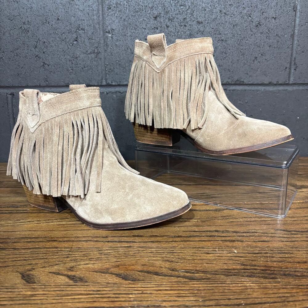 Restricted Women’s Suede Fringe Ankle Boots Western Boho Booties Size 9